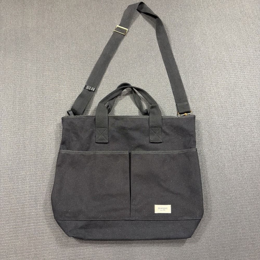 Margot New York Black Canvas Tote Bag Utility Carryall Crossbody Tote